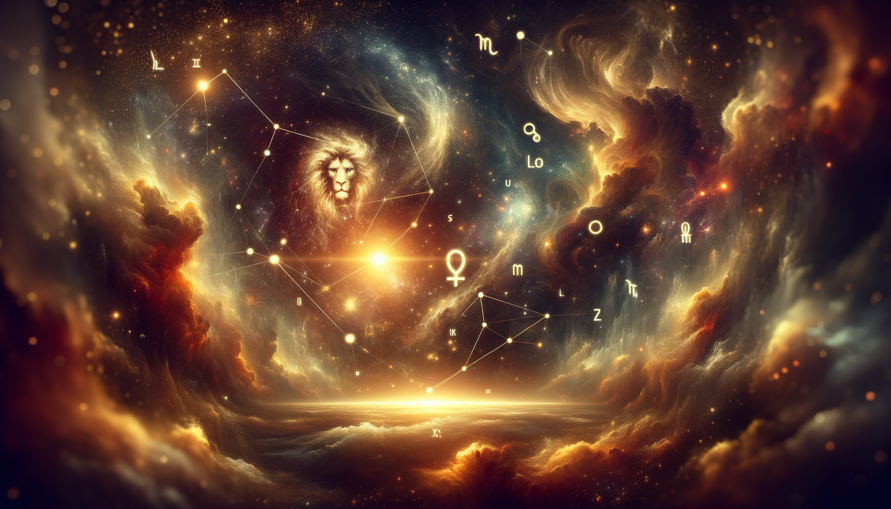 Celestial art showing a Lion and a Ram constellation as sovereign rulers of their own cosmic kingdoms