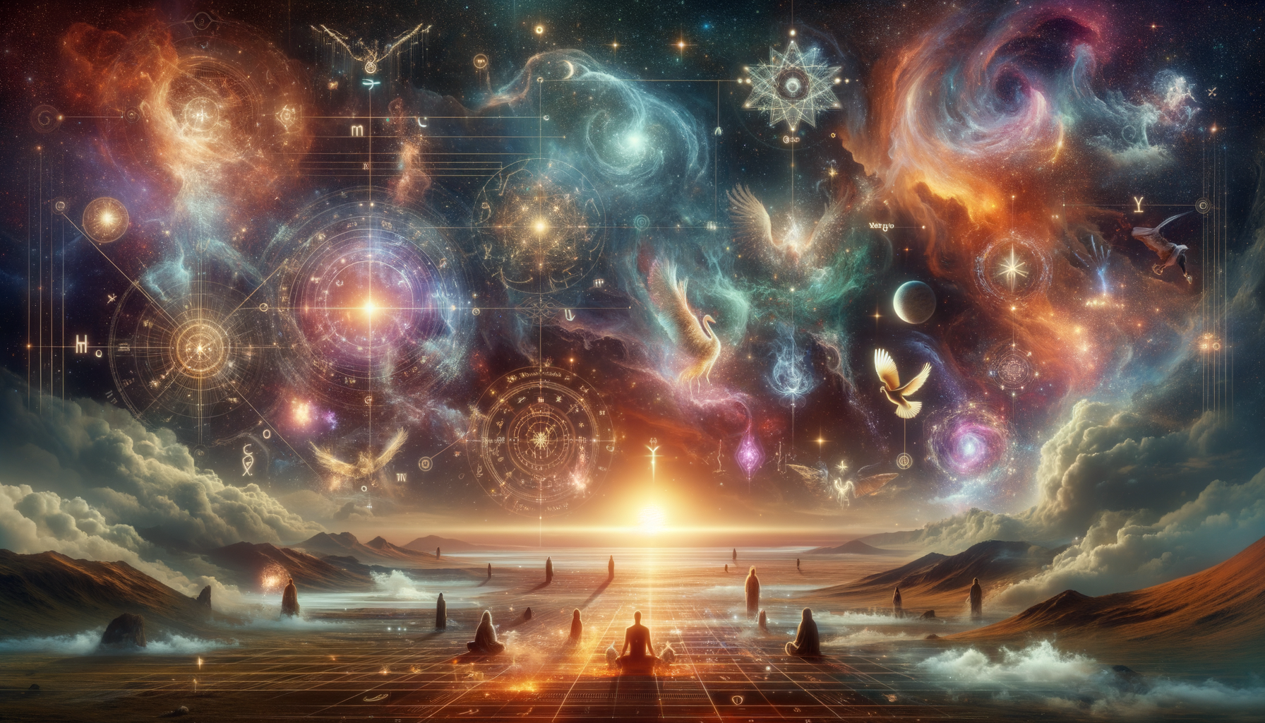 Two cosmic fires merging without consuming each other, symbolizing conflict resolution