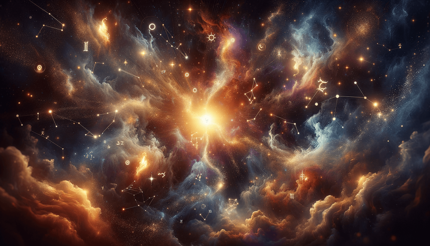 A celestial lion constellation next to a gentle crab constellation under a cosmic moonlight.