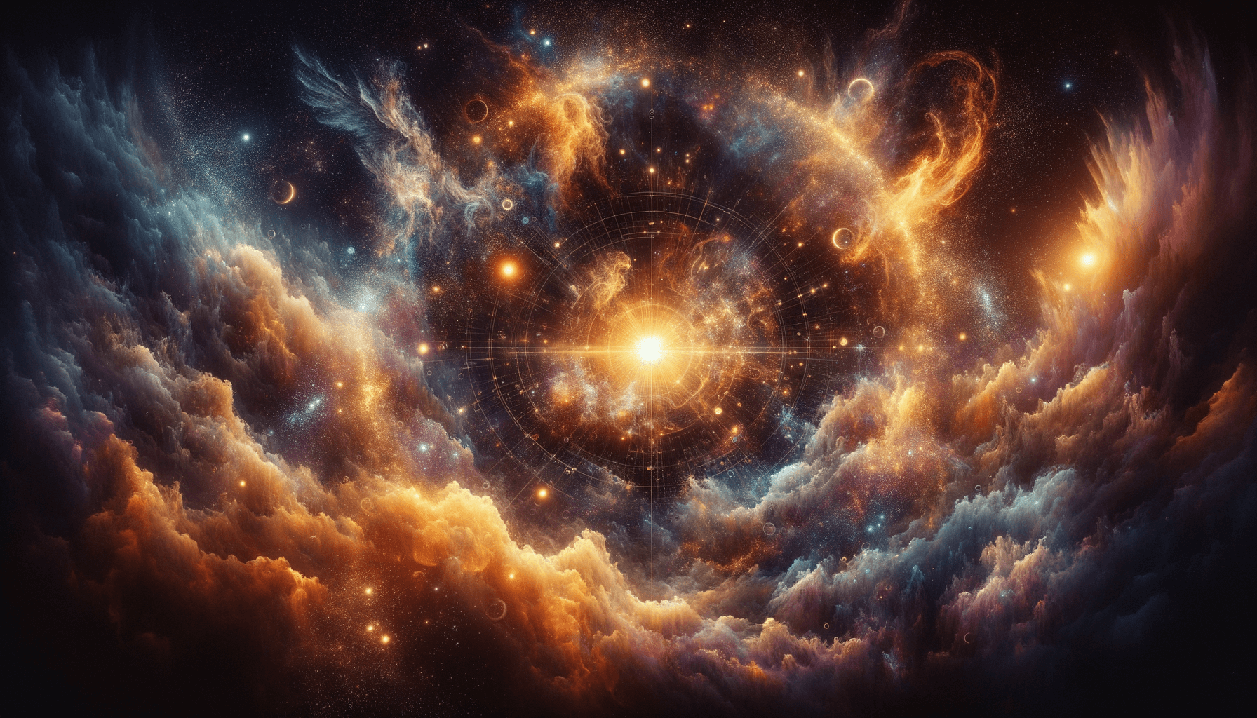 Abstract art of a lion and a centaur archer made of fire constellations meeting